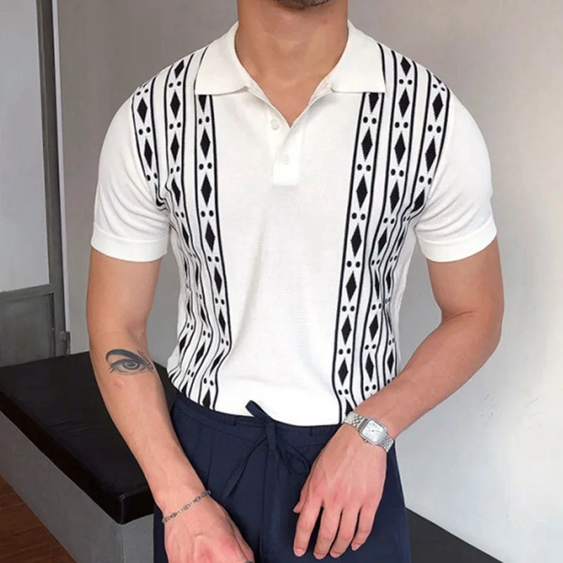 

New spring and summer men's jacquard sweater lapel short-sleeved slim-fit POLO shirt T-shirt
