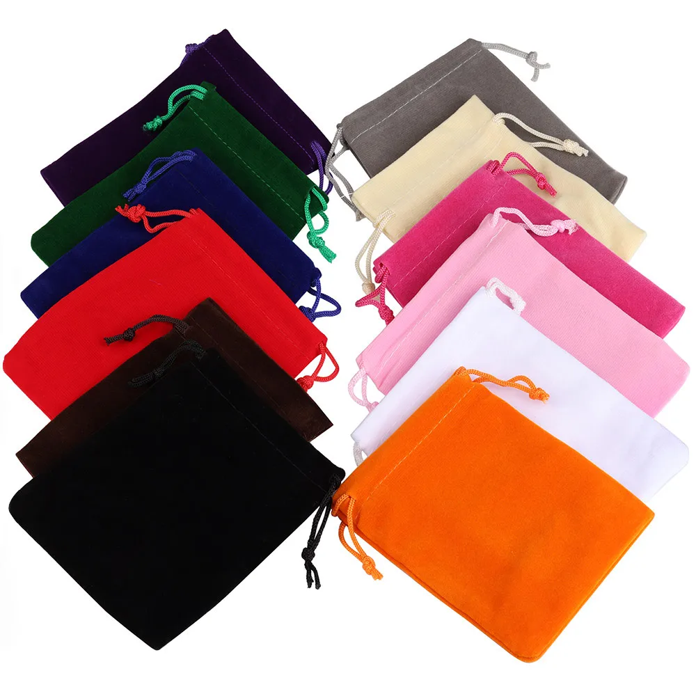 

50pcs/Lot Golden Color Edge Velvet Jewelry Gift Bag 5x7 7x9 9x12cm Drawstring Wedding Party Display Sweets Packing Bag Wholesale