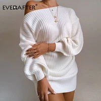 everafter sexy off shoulder knitted dress women solid long sleeve loose casual dress streetwear autumn winter nightclub dresses