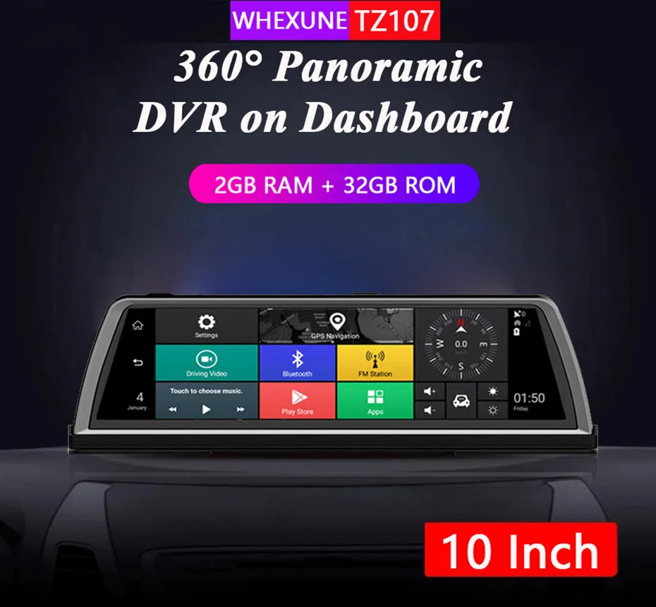 WHEXUNE Автомобильная камера DVR 1" Android gps навигация ADAS wifi 1080P видео рекордер 4G Bluetooth Камера заднего вида 4 канала 2 Гб