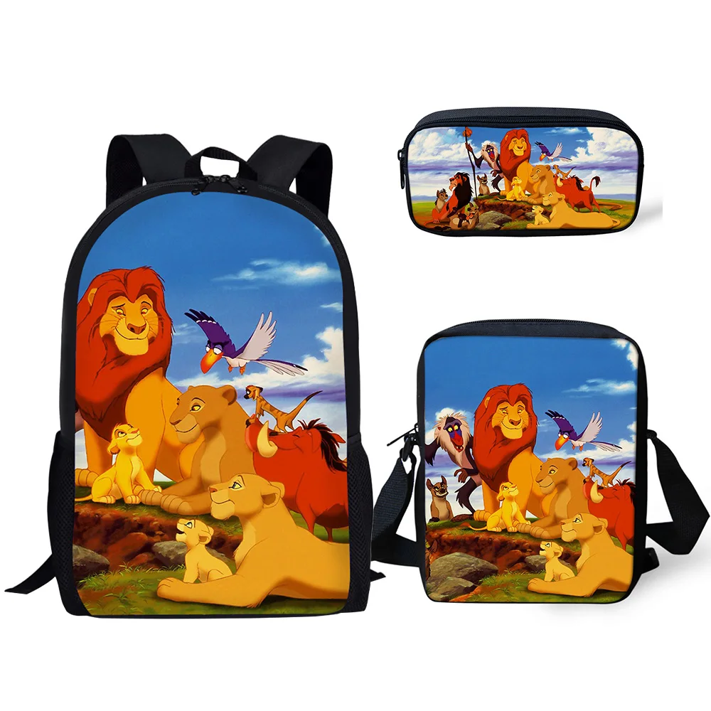 HALYUNASC Fashion Children's School Backpack The Lion King Pattern Book-Bags Cartoon Anime Design 3PCs/Set Students School Bags