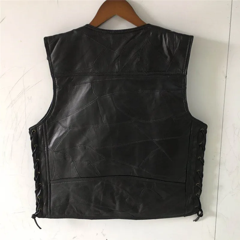 Жилет мужской мотоциклетный из натуральной кожи классический черный Байкерский