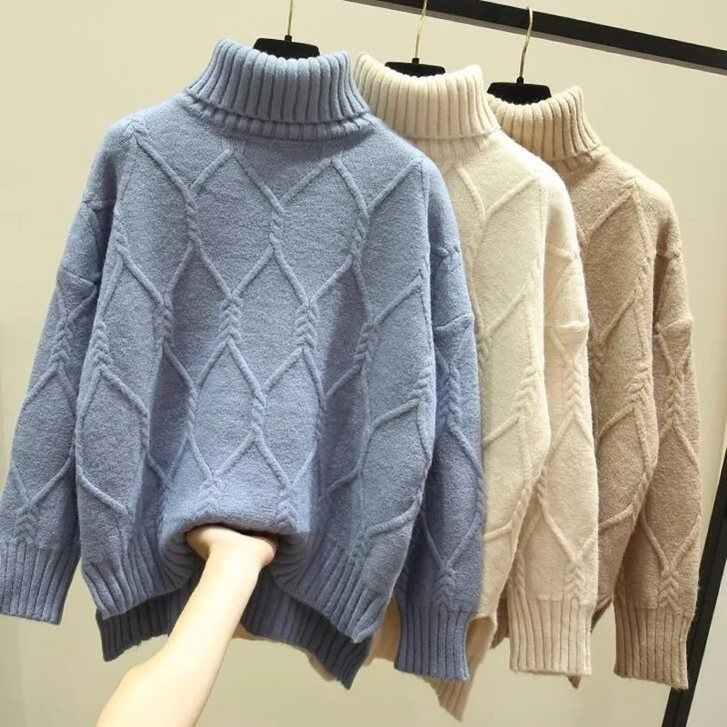 Пуловер водолазка Однотонный свитер для женщин осень и зима свободный ленивый
