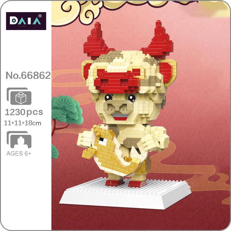 

DAIA 66862 Chinese Zodiac Opera Fortune Gold Fish Bull Animal Model Mini Diamond Blocks Bricks Building Toy for Children no Box