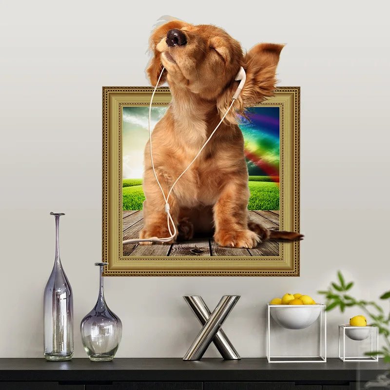 

3D Wall Stickers Cute Pet Dog Stickers Self Adhesive Removable Bedroom Living Room Kids Room Decoration Stick on Wall Tiles 3d