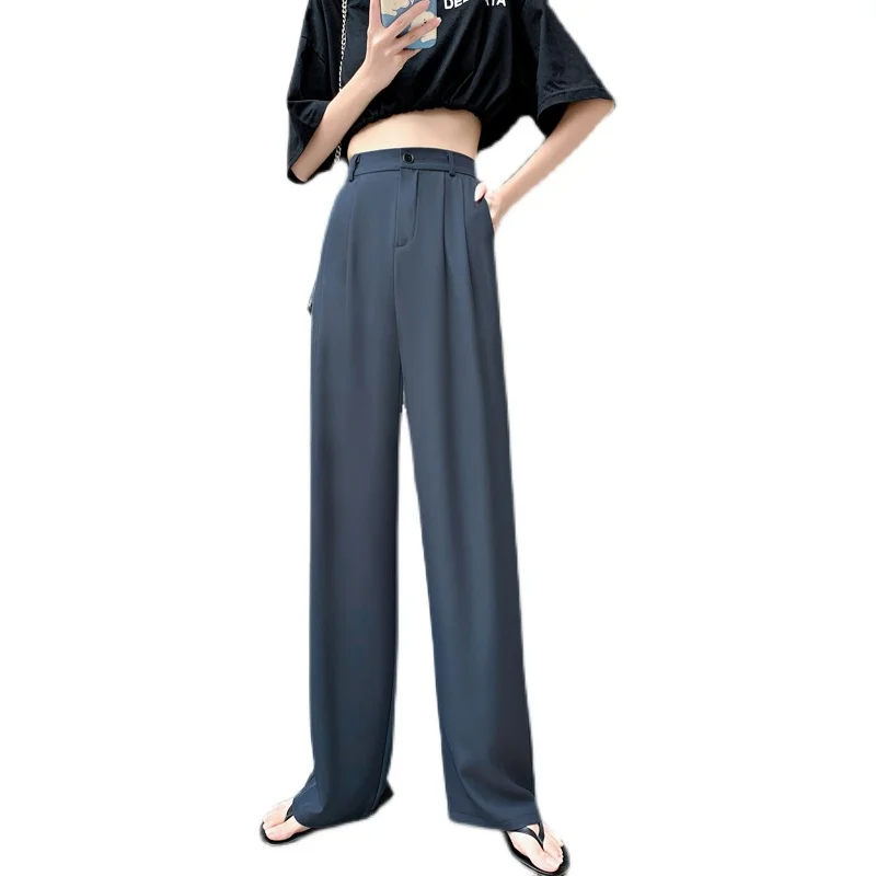 

Women's wide leg pants spring and autumn new high waist loose mopping pants large size pants drape black straight suit pants