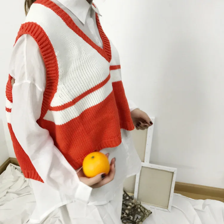 

Sweater Vest Women Striped Loose Preppy Sleeveless Sweaters Students Korean Style Autumn Winter Outwear Chic Retro Knitted New