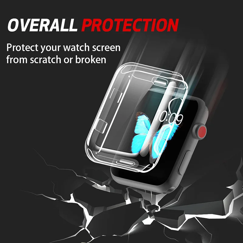 Protector case For Apple Watch 7 6 5 4 41 45 MM 40MM 44MM 360 Clear TPU Cover Full Case Iwatch 5 4 3 38MM 42MM Transparent Cover