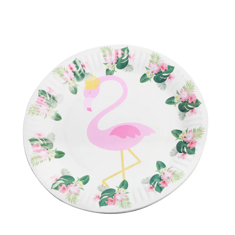 10 шт одноразовые бумажные тарелки Фламинго мультяшный динозавр Единорог посуда