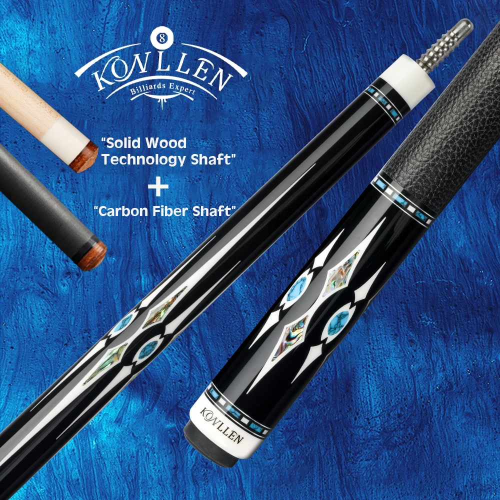 

KONLLEN AK Carbon Fiber Billiard Cue Stick Carbon Technology Double Shafts Inlay Cue Radial 3*8/8 Pin Billiards Pool Cue Kit