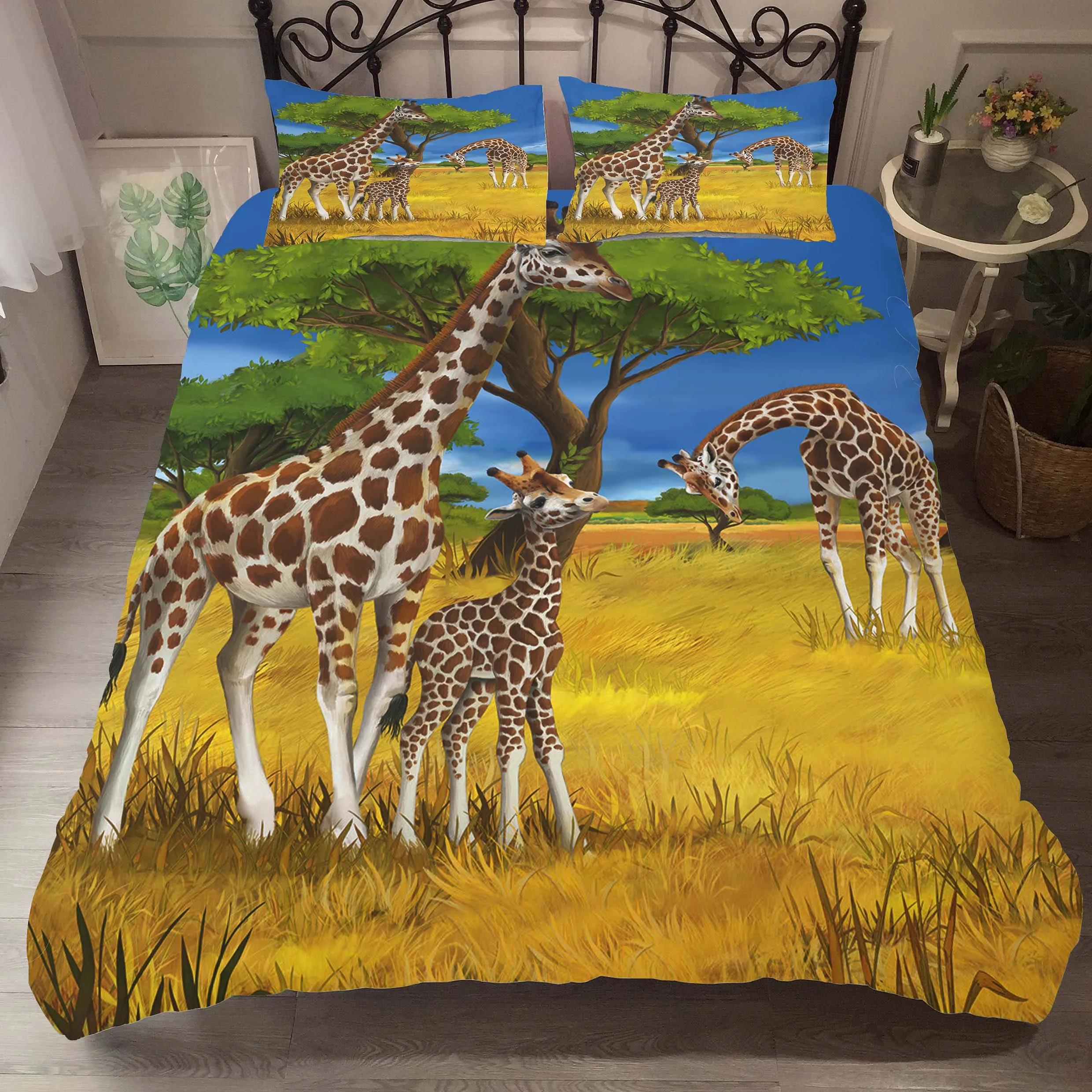Постельный набор пододеяльник 3D жираф в лесу печатных кровать одеяло с