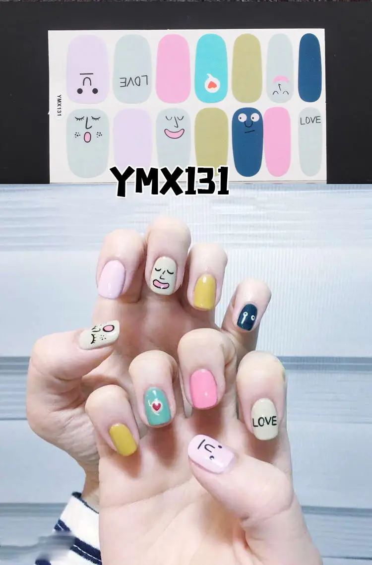 YMX-131 14 наконечников клей для накладных ногтей стикер DIY маникюр Снежинка Блестящий лак для ногтей с блестками полоски Обертывания Аксессуары - Цвет: YMX-131