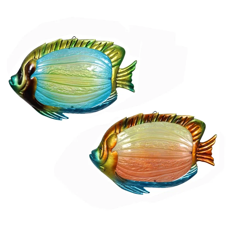 

2pcs Metal Tropical Fish Wall Decor with Glass for Home&Garden Outdoor Decoration Animal Sculpture of Yard jardin