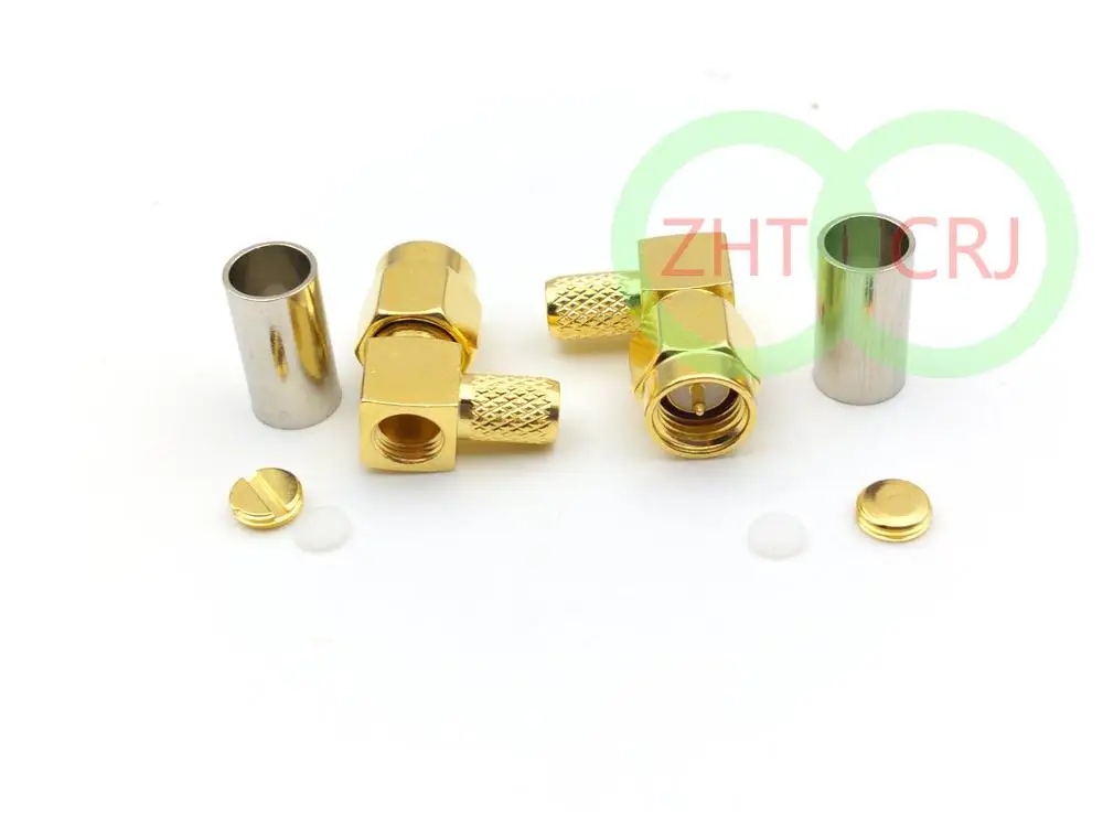 100 шт. позолоченный коаксиальный коннектор SMA RF обжимной штекер прямоугольный для