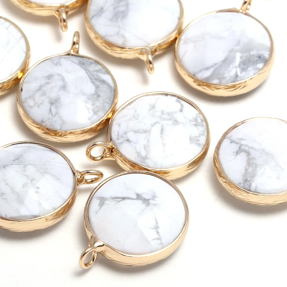 

1pcs Natural Stone Charms Pendants Round Faceted White Turquoises for Jewelry Making DIY Nacklace Earring 17x20mm
