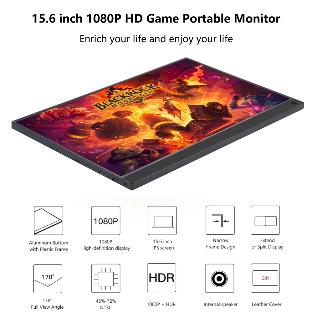 Портативный ЖК монитор PORPOISE 15 6 &quot тонкий hd usb type c hdmi для ноутбука телефона xbox