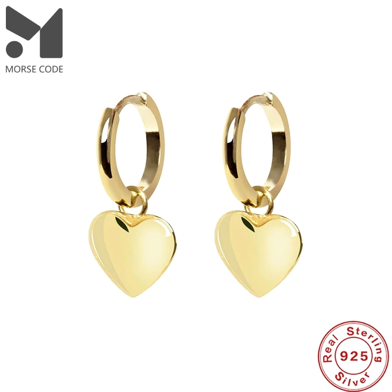 

MC S925 Plata Women Ear Hoops Pendientes 925 Sterling Silver Huggie Earrings with Enamel Black Gold Yellow Red Heart Pendants