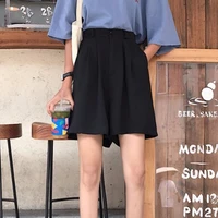 pantalones cortos de muje woman shorts black high waist wide leg loose casual korean style short femme women spodenki damskie