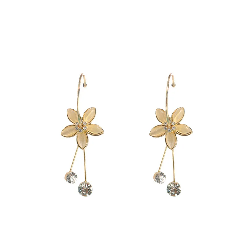 

Korean Ins Vintage Crystal Flower Earrings 2020 New Style Tassel Petal Ear Pendant