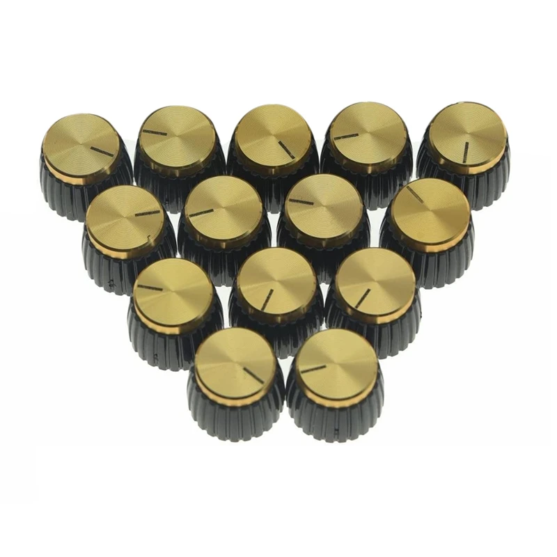 15Pcs Guitar AMP Amplifier Push on Fit Knobs Black with Gold Aluminum Cap Top Fits 6Mm Diameter Pots Marshall Amplifiers | Спорт и