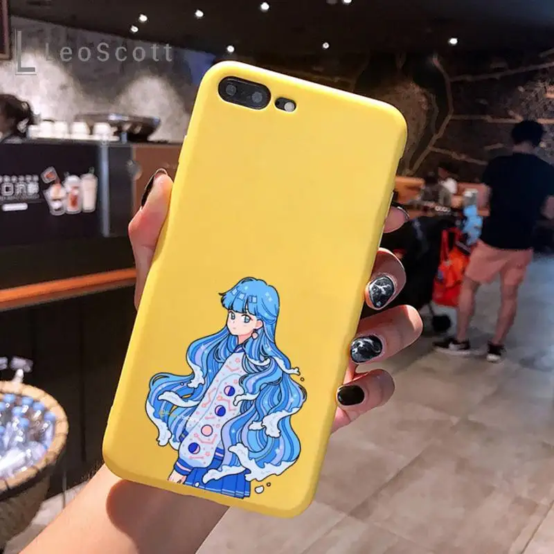 

Wave Hair Girl Phone Case Yellow Candy Color for iPhone 6 7 8 11 12 s mini pro X XS XR MAX Plus