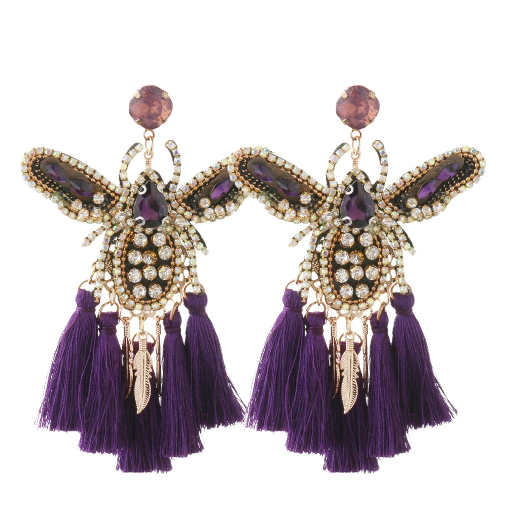 NeeFu WoFu Insects Tassel Earring Exaggeration Leopard Handwork Earrings Oorbellen Women orecchini Ear bijoux femme Large Brinco | Украшения