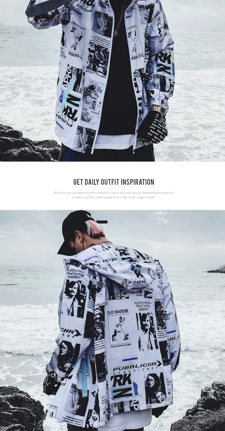 Harajuku Color Block Jacket Streetwear Mens Hip Hop Windbreaker Jacket Printed Street Dance Jacket Coat Autumn Summer Clothes