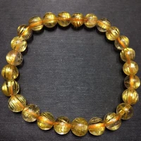 natural gold rutilated quartz crystal bracelet woman 7mm clear round beads jewelry brazil genuine aaaaa