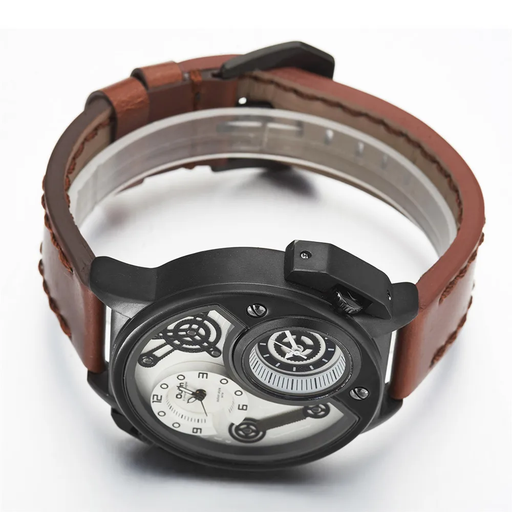 Часы Oulm Мужские спортивные модные уличные кварцевые наручные с кожаным ремешком