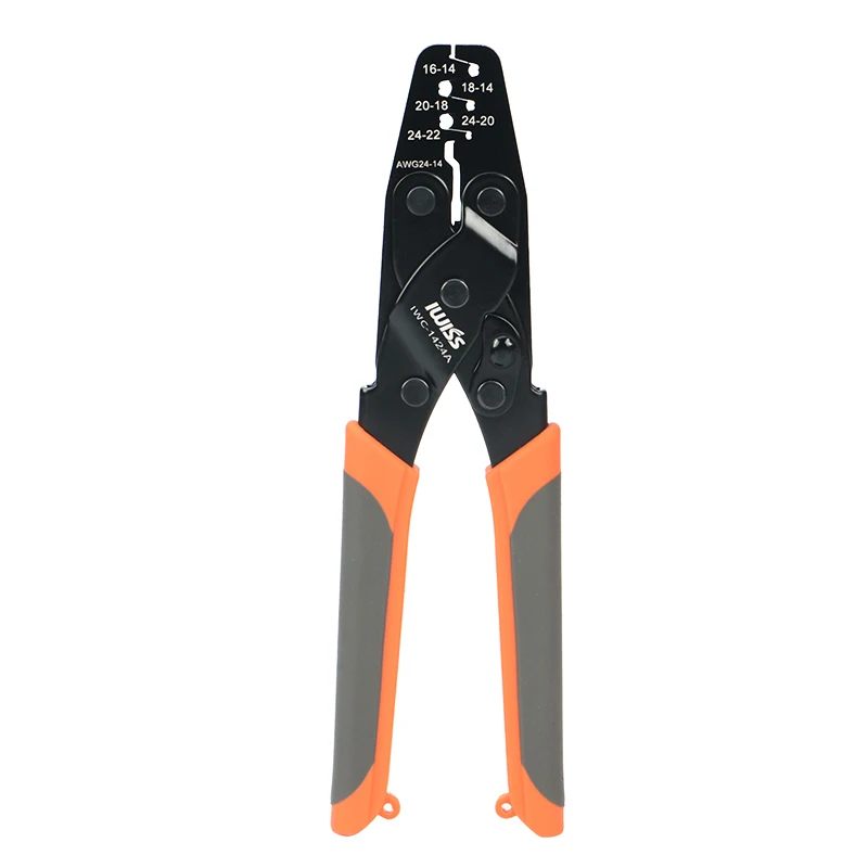 IWISS Non Insulated Open Barrel Terminal Crimp Tool-Wire Crimper Plier for Molex,Delphi,AMPTyco,Harley,PCComputer  24-14AWG