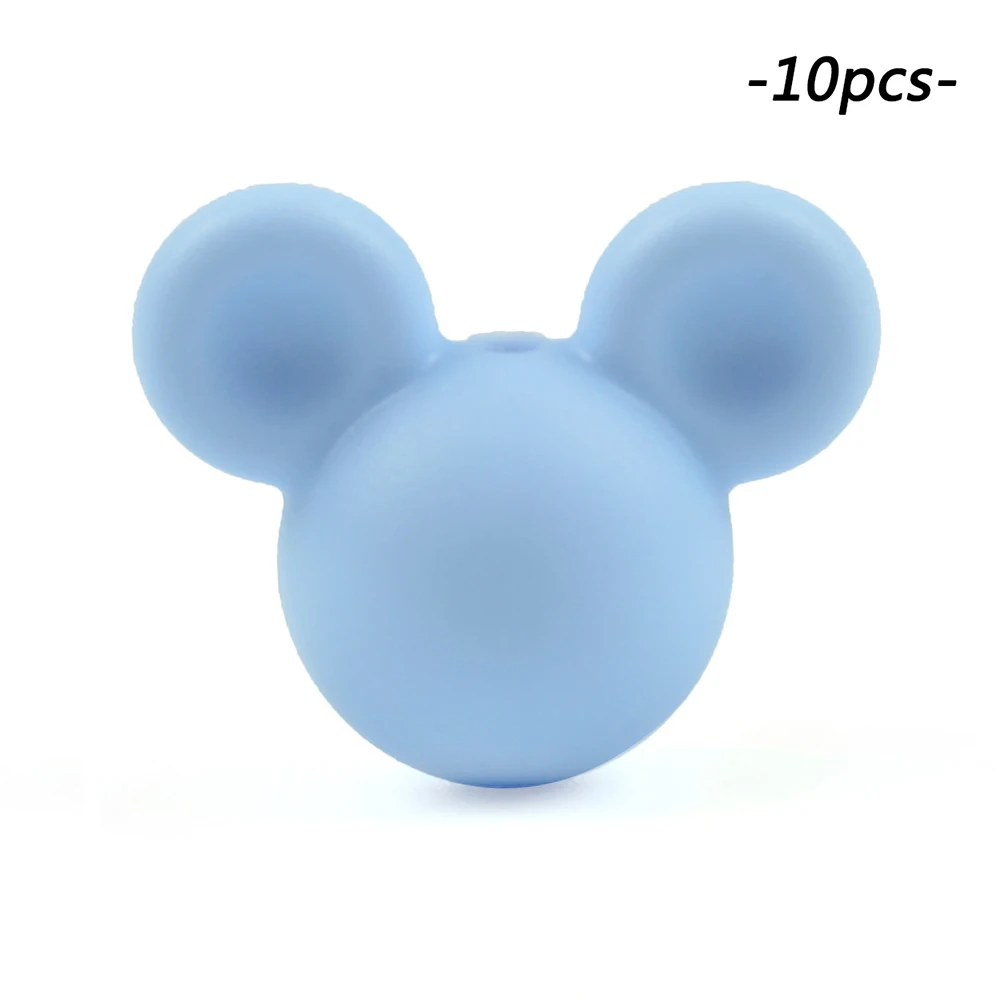 pastel blue 10 шт./лот Микки Детские Прорезыватели для зубов мультфильм силиконовые бусины для ожерелья мужчин Прорезыватель без BPA игрушки интимные аксессуары кормящих DIY - Цвет: pastel blue