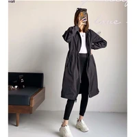 New Style Women Fashion Spring Trench Long Sleeve Nylon Long Black Windbreaker Jackets Loose Casual All Match Clothes