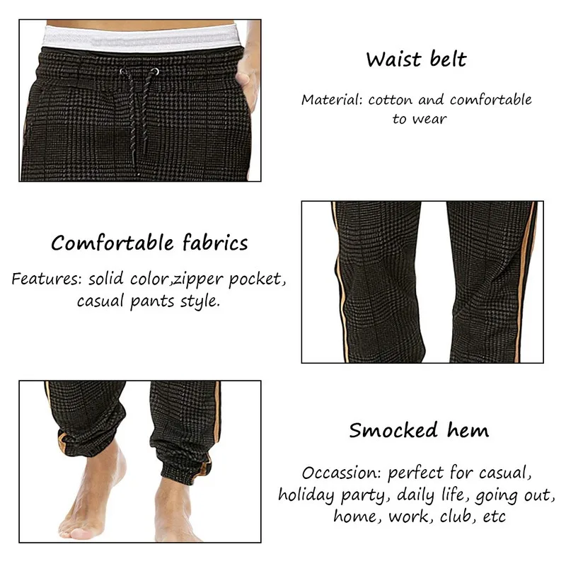 

Hot Men Plaid Pants Slim Fit Midwaist Trousers Classic Vintage Men Business Casual Pencil Pants Formal Trousers