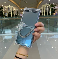 crystal beads bracelet hand chain phone case for samsung galaxy z flip 5g 4g 3 flip3 clear shockproof cover for f7110 f7070