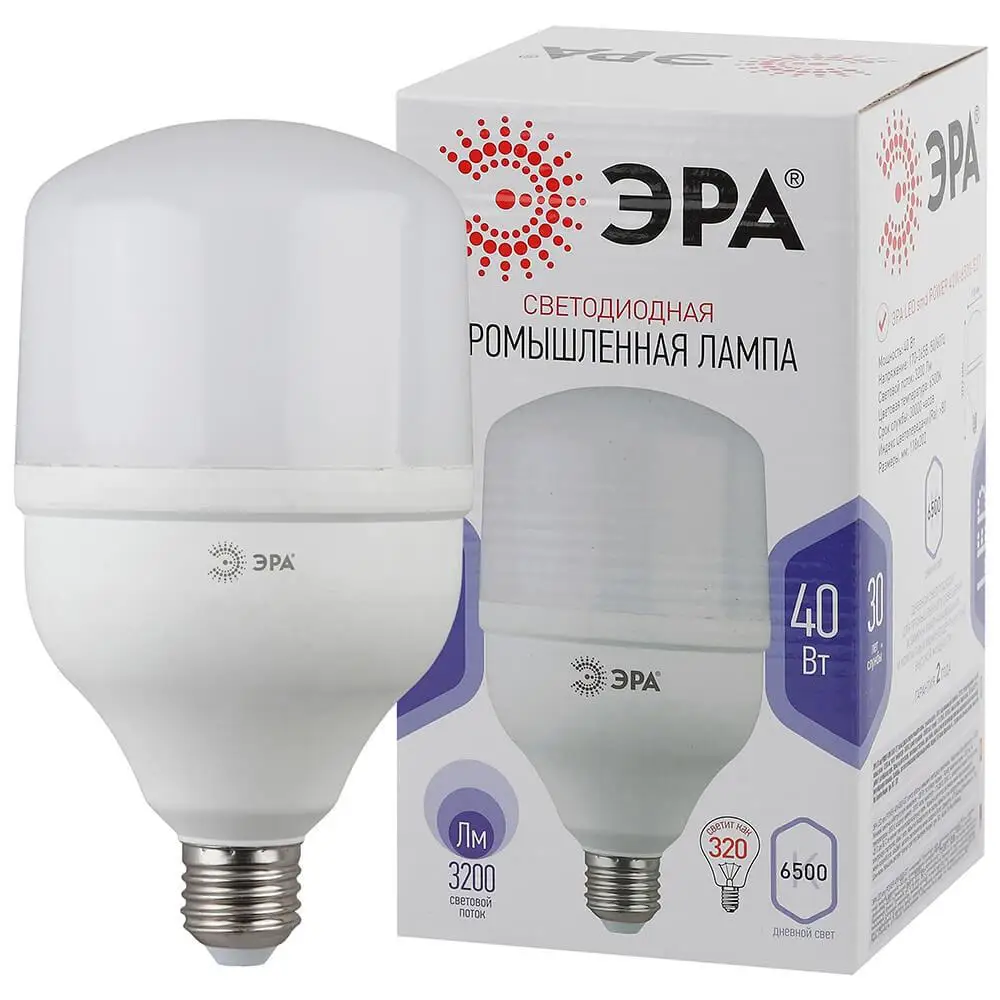 Лампа светодиодная ЭРА E27 40W 6500K матовая T120-40W-6500-E27 Б0047644 | Освещение