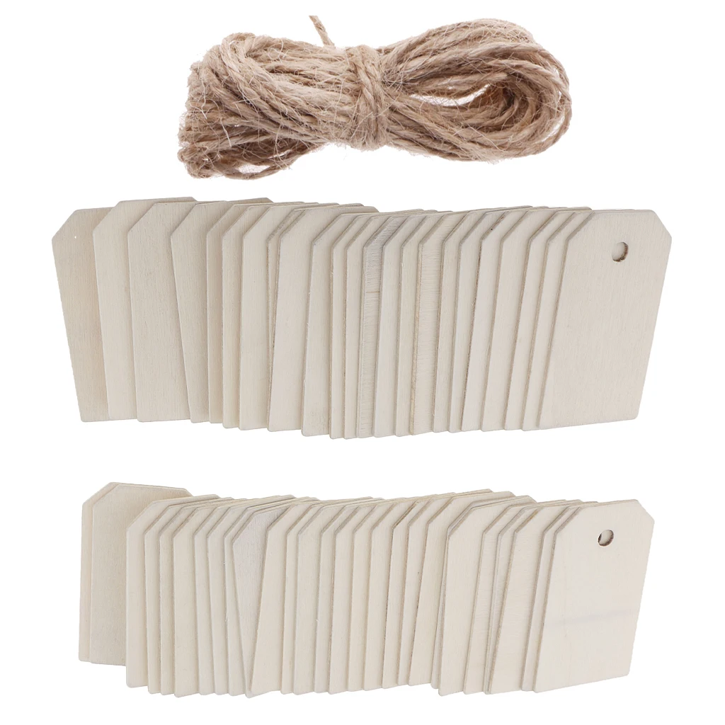 

50Wood Gift Tags Blank Wooden Hanging Label W/ Rope for Wedding Party Crafts