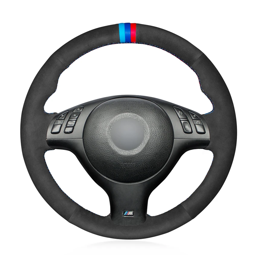

Hand-stitched Black Suede Car Steering Wheel Cover for BMW M Sport E46 330i 330Ci E39 540i 525i 530i M3 2000-2006