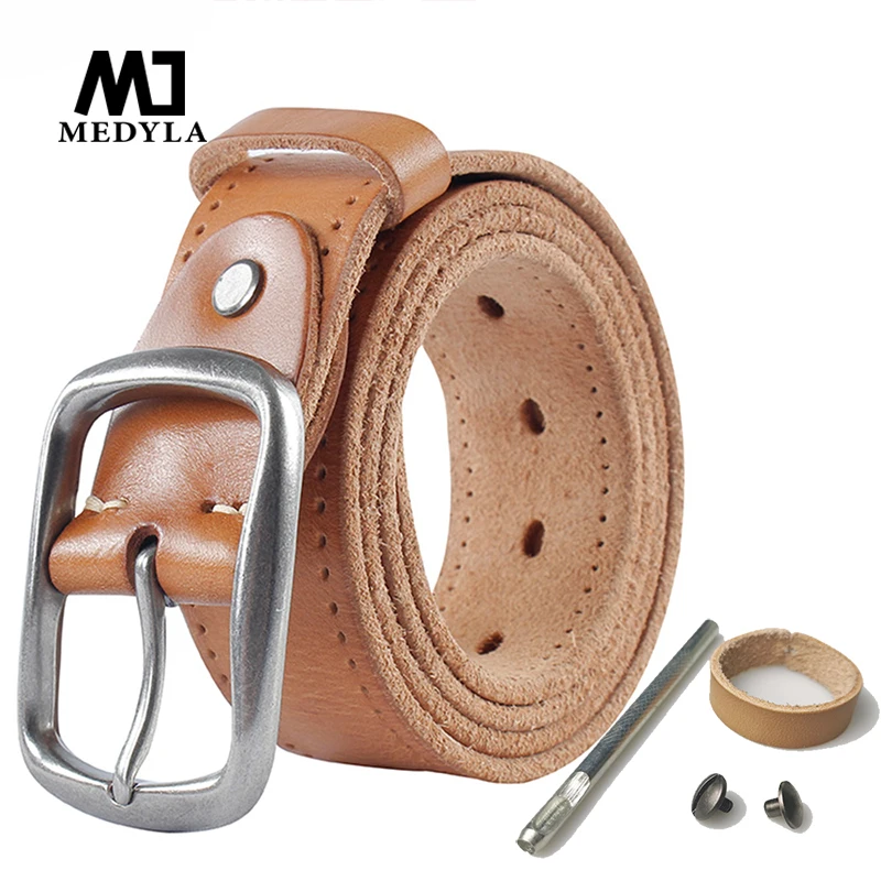 MEDYLA Men Belt Quality Leather Alloy Pin buckle Soft Original Belt for Men Genuine Leather Without Interlayer Casual Belt