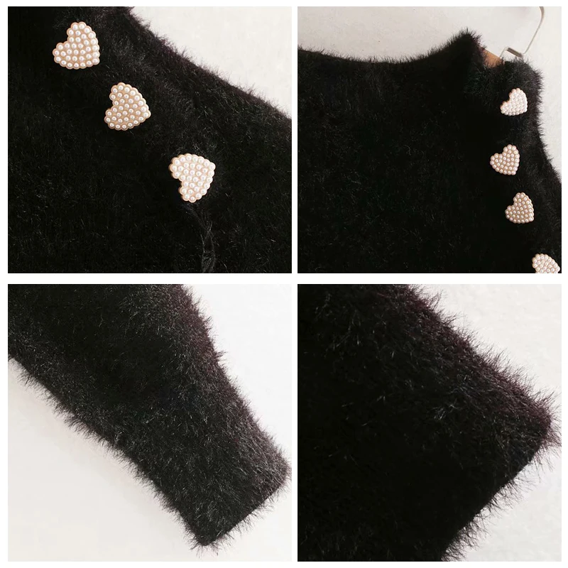 ROHOPO высокий воротник искусственный мех сердце пуговицы плечи черный белый