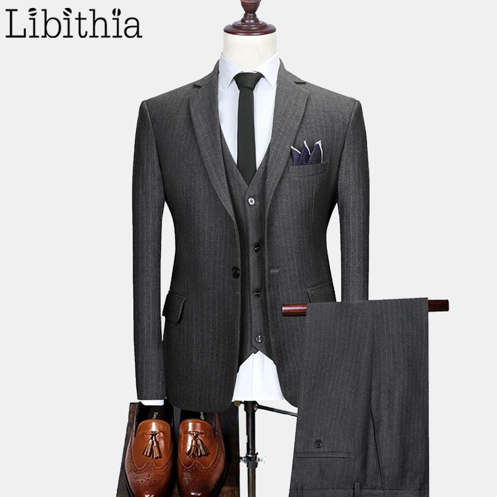 Роскошные мужские полосатые костюмы из трех предметов блейзеры с одной/двумя