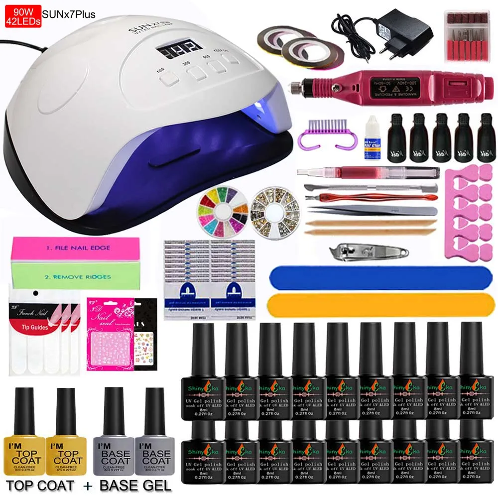 Новый набор для ногтей УФ светодиодный Сушилка с 18 шт. гель лаков инструментов