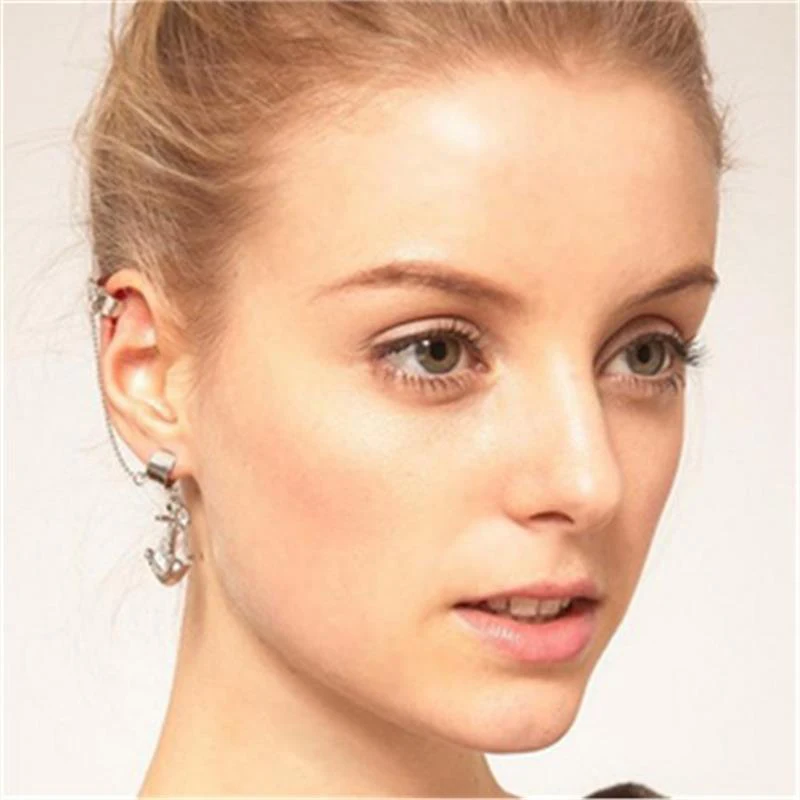 Gothic Earring Chain Anchor Love Butterfly Ear Cuff Wrap Clip on for 1 | Украшения и аксессуары