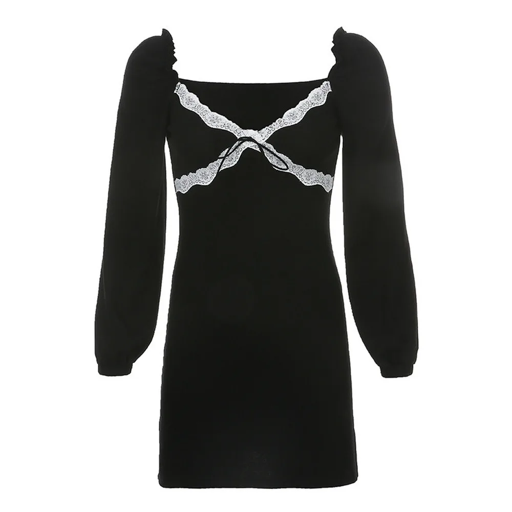 

2020 Women Sexy Vintage Black Embroidery Ruffle Puff Sleeve Dress Casual Party Dresses V Neck Elegant High Waist Women Dress