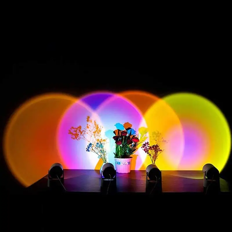 

Новый USB Радужный проектор заката светильник, лампа для магазина, бара, кофейной атмосферы, фон для украшения стен, домашний декор