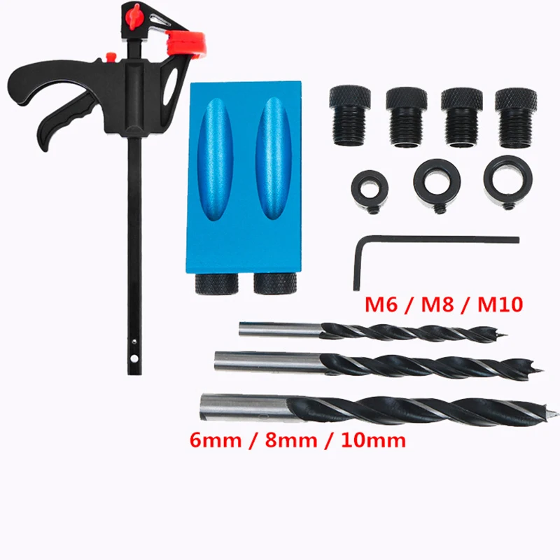 Позиционер для отверстий по дереву 15 градусов синий набор зажима