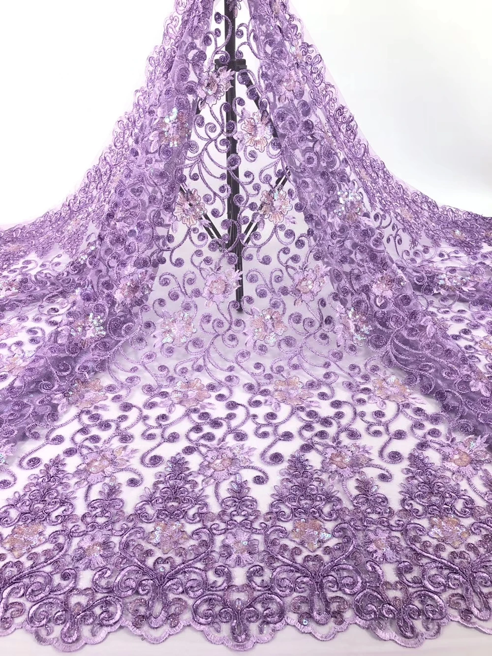 Анна французские пайетки кружевная ткань 2020 Высокое качество фиолетовая вышивка