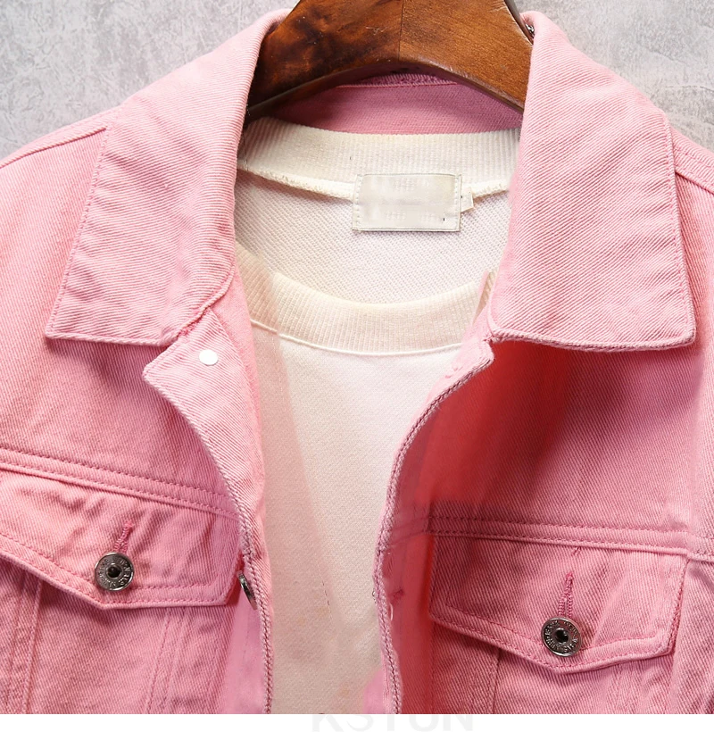 Top Quality Denim Jacket Men Solid White Black Pink Casual Outwear Coats Turn-Down Collar Single-breasted Cowboys Plus size 3XL | Мужская