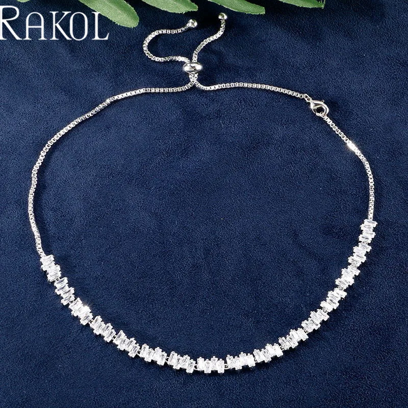 RAKOL розовое золото цвет кубического циркония проложили мини Луна Форма ключицы