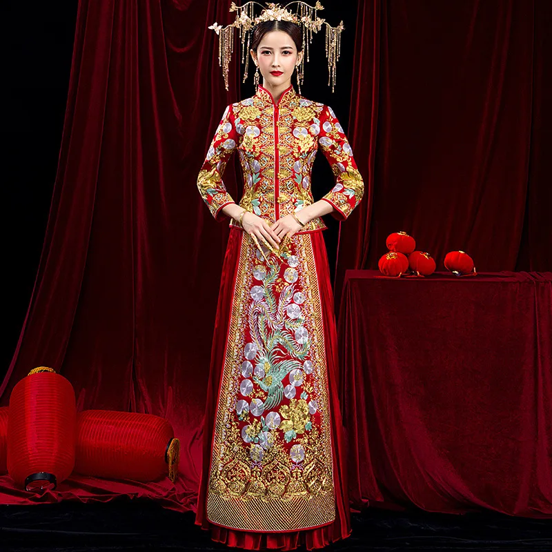 

Vintage Cheongsam Modern Chinese Traditional Wedding Dress Women Vestido Oriental Elegant Long Qipao Size S-XXL