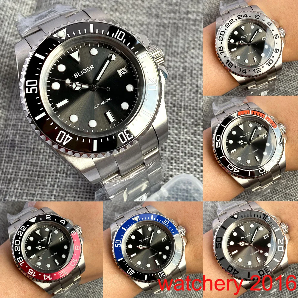 

New 43mm Bliger Luminous Grey Dial Sapphire Glass Red Black Ceramic Bezel NH35 MIYOTA 8215 PT5000 Automatic Movement mens Watch